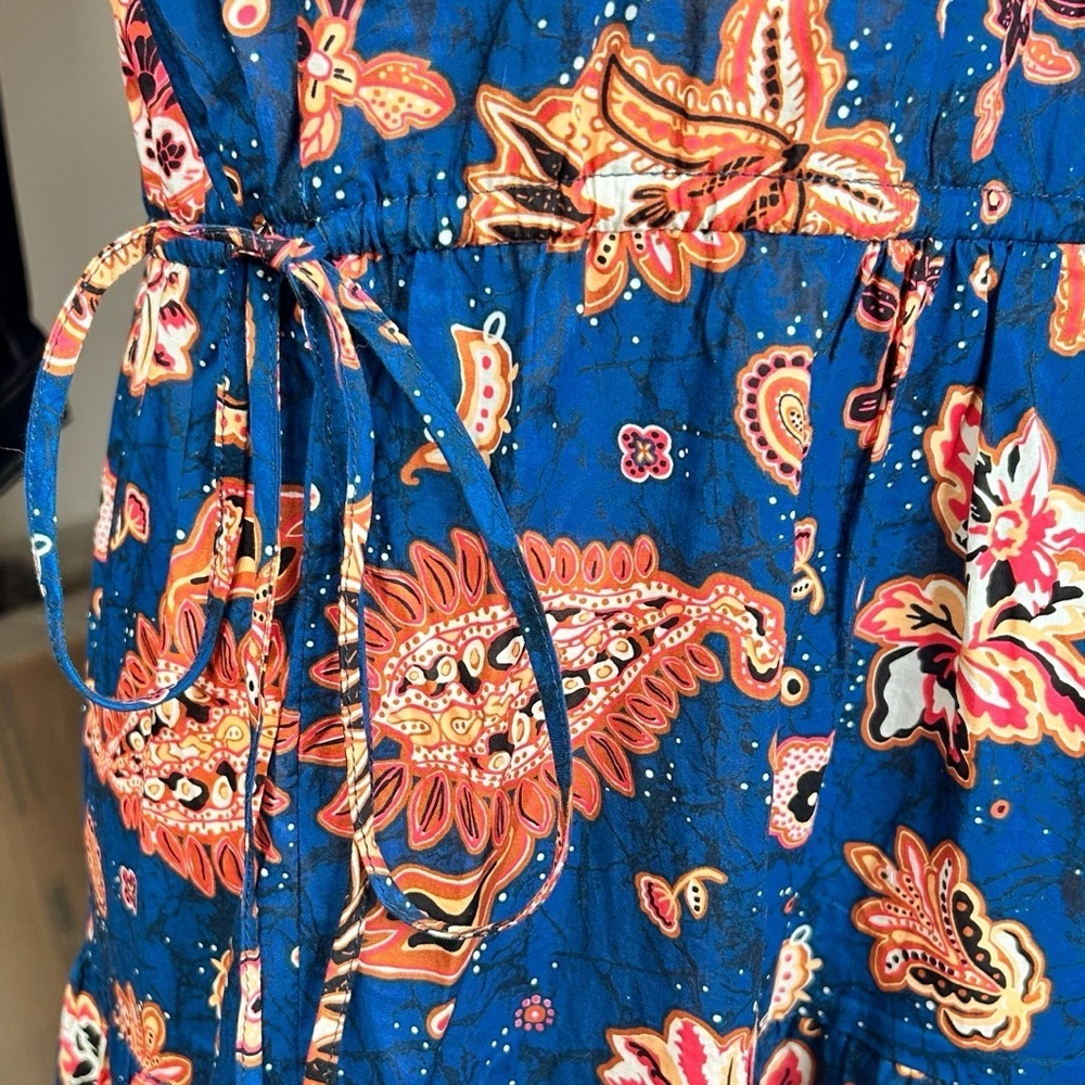 INA Boho Tiered Midi Dress M Waist Ties Lightweight Flowers Paisley Feminine - Picture 6 of 12